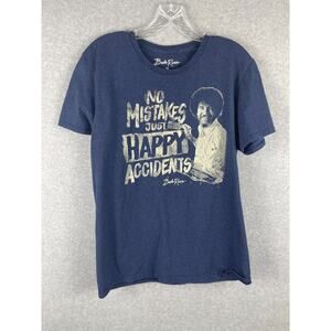 Bob Ross T Shirt Mens M‎ Blue No Mistakes Happy Accidents Art Short Sleeve